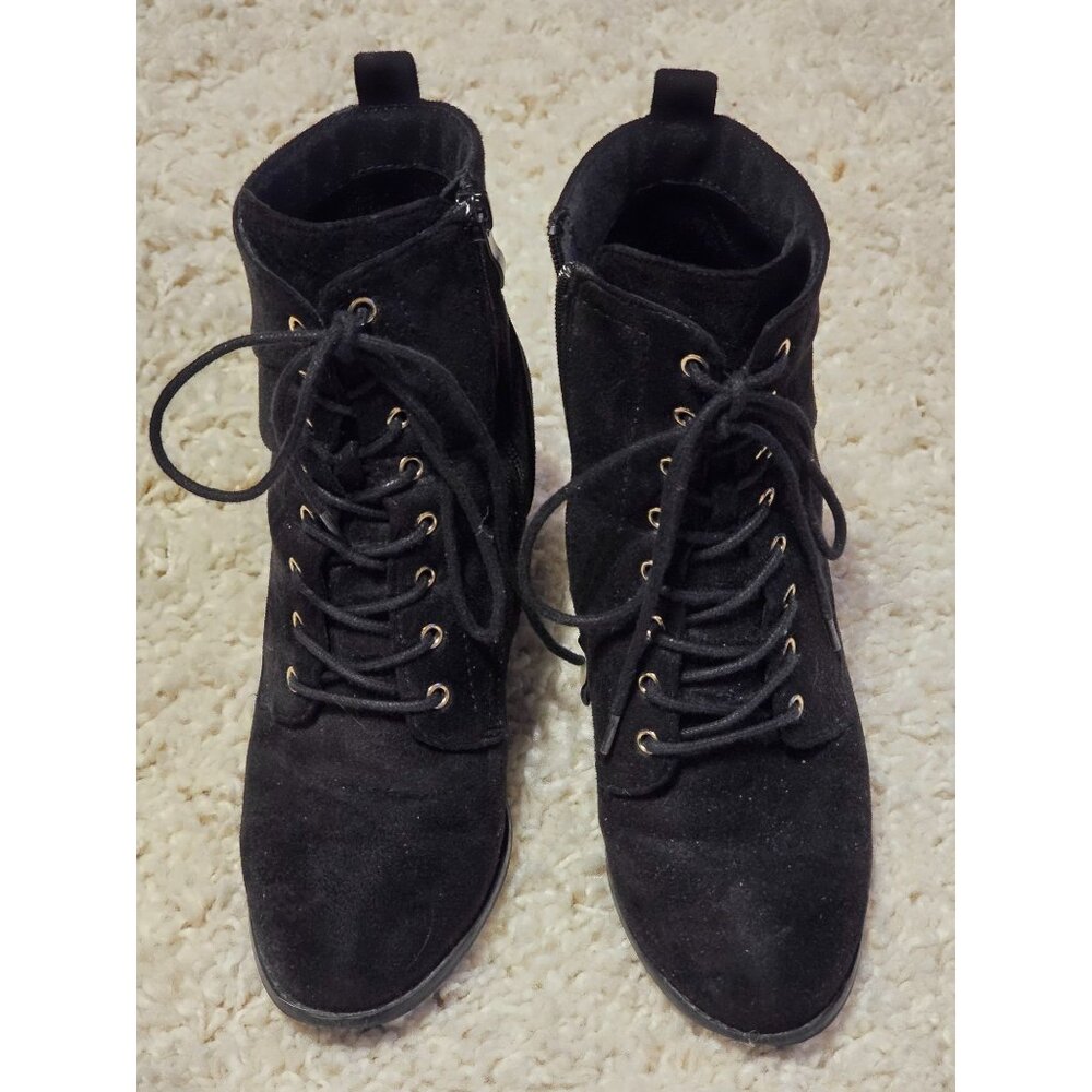 Journee Collection Baylor Black Ankle Booties Women's 7.5 Lace Up Chunky Heel